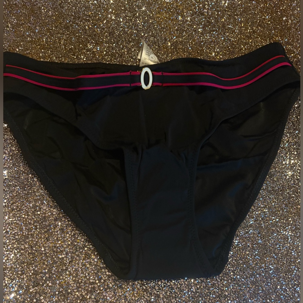 Fantasie Black Bikini Bottom with Pink Accents
